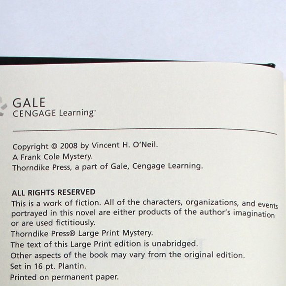 Exile Trust A Frank Cole Mystery by Vincent H O'Neil Hardcover Large Print - Picture 4 of 11